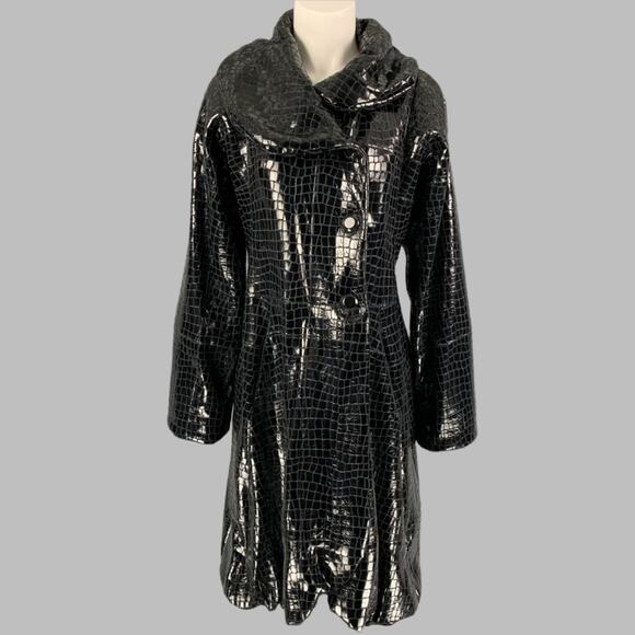 GIORGIO ARMANI Size 8 Black Leather Embossed Rabbit Fur Coat - Picture 1 of 1
